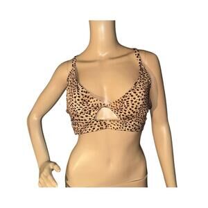Shade & Shore Leopard Bikini Top 38DD Criss Cross Tie Back